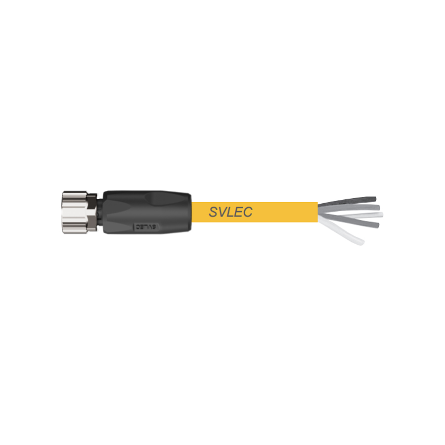 M12L buckle, straight out, 5P female plug, yellow PVC cord length L meters · SCAC-M12L-FS-5P-YE-PVC-L