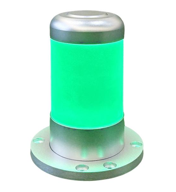 Compact LED signal tower Ø49 mm, aluminium body, single 3-colour tier, 24 V DC, IP40