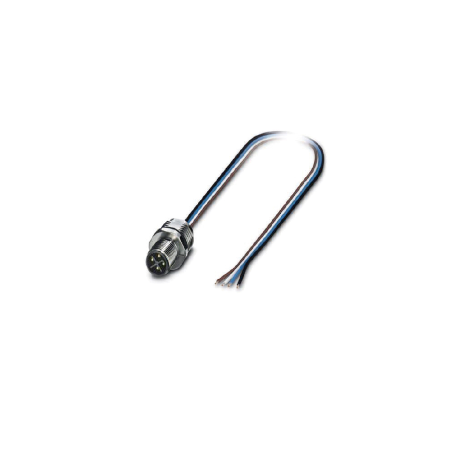 M12, placa S frontal, macho de 4 pines, con cable electrónico, relleno de pegamento · SCAC-M12-MF-4P-S-coded