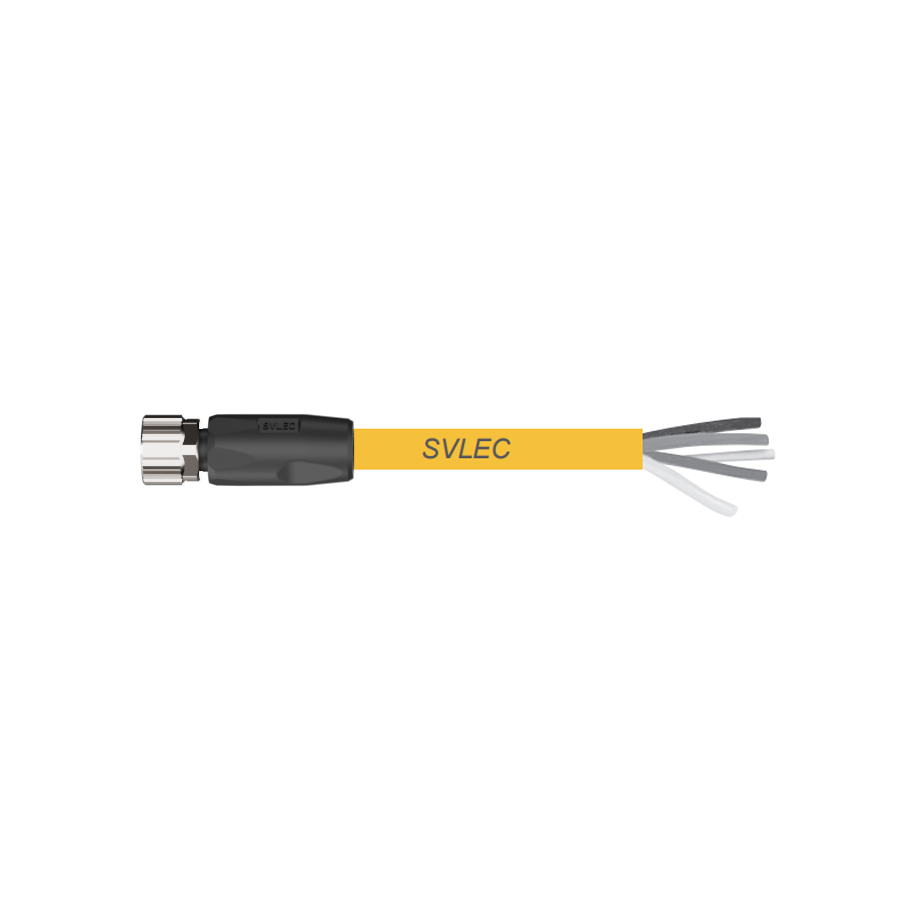 M12-T buckle single-ended precast, 4-pin female straight, yellow PUR cable length L meters · SCAC-M12-T-coded-FS-4P-YE-PUR-L
