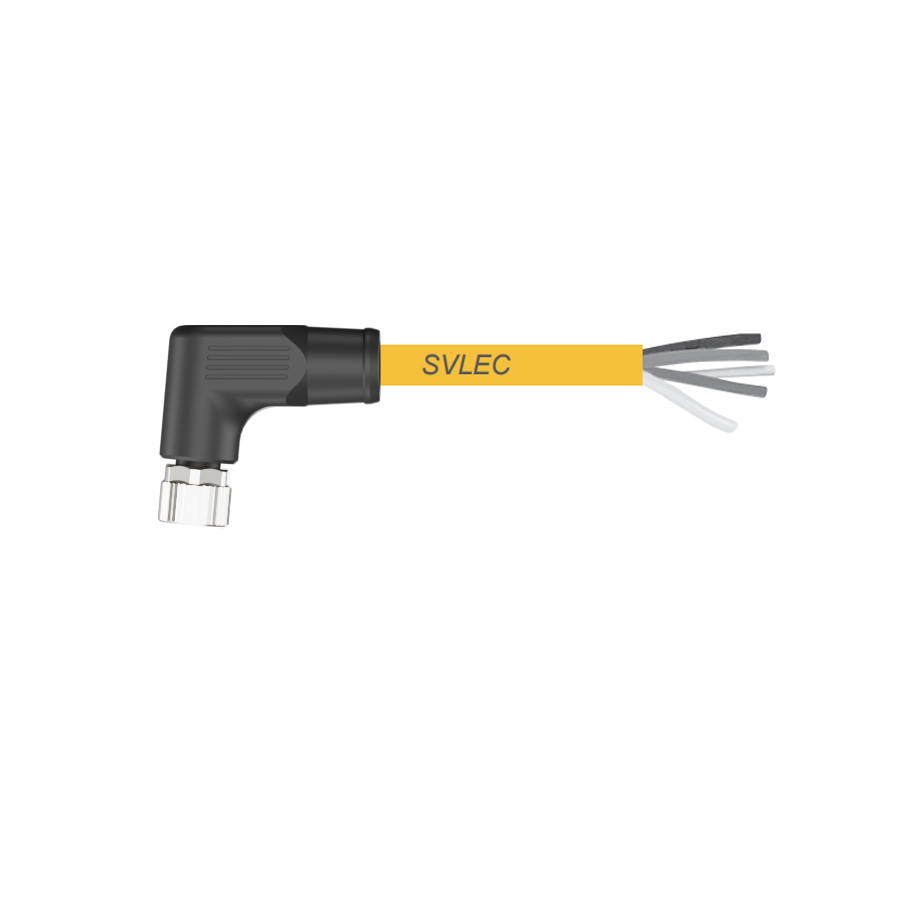 Hebilla M12T, mazo de cables hembra doblado de 4 pines, longitud del cable PUR amarillo L metros · SCAC-M12T-FR-4P-YE-PUR-L
