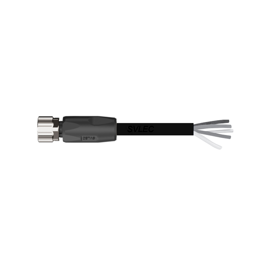M12L buckle, straight out, 5P female plug, black PUR cable length L meters · SCAC-M12L-FS-5P-BK-PUR-L