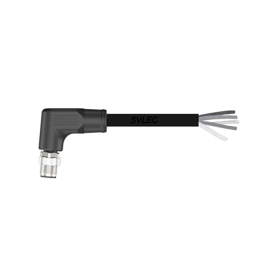 M12L buckle, corner, 5P male plug, black PUR cable length L meters · SCAC-M12L-MR-5P-PUR-BK-L